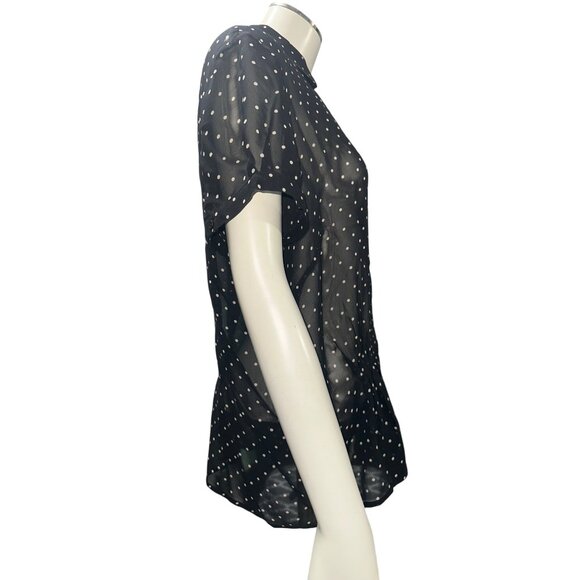 The Limited Silk XL Black White Polka Dot Sheer Blouse Short Sleeve Sheercore - Picture 6 of 11
